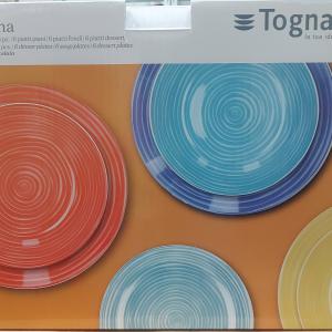 Tognana Chroma színes étkészlet, porcelán, 18 részes, szines csíkos