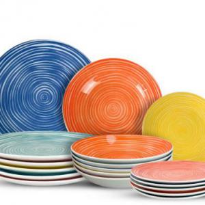 Tognana Chroma színes étkészlet, porcelán, 18 részes, szines csíkos