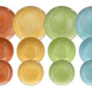 Tognana Madison Kaleido 18 részes színes-fröcskölt mintás porcelán étkészlet,