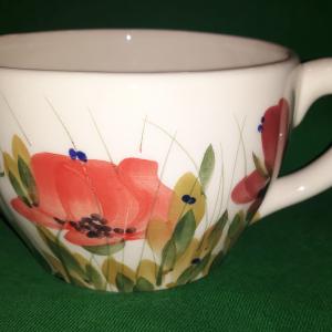 Vanilia Kerámia 43-07, tele virágos kerámia teáscsésze, 5dl, pipacsos, kézzel festett, V.K.43-07