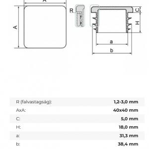 Zártszelvény dugó 40x40 mm-es. (kis fv) V1, szürke, fehér, antracit, Kiszerelés: 50 db