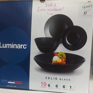 ZELIE BLACK 19 részes, fekete üveg étkészlet