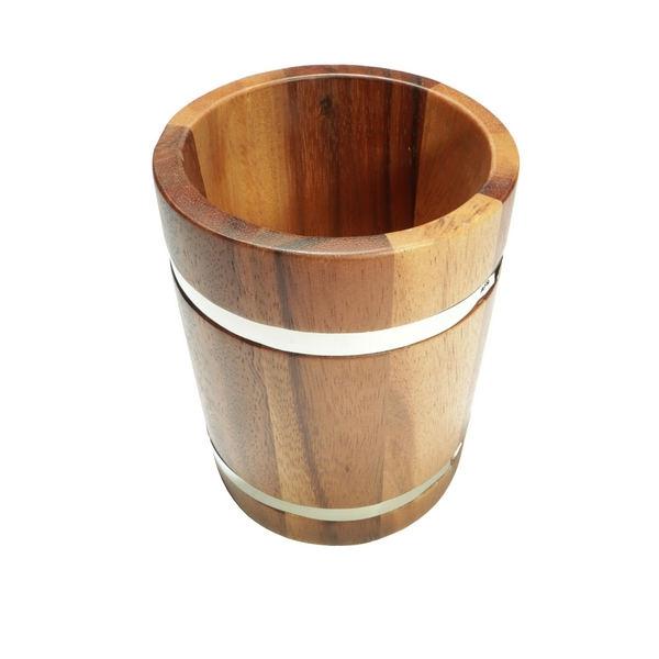 Fa evőeszköztartó henger abroncsos 16x12cm
