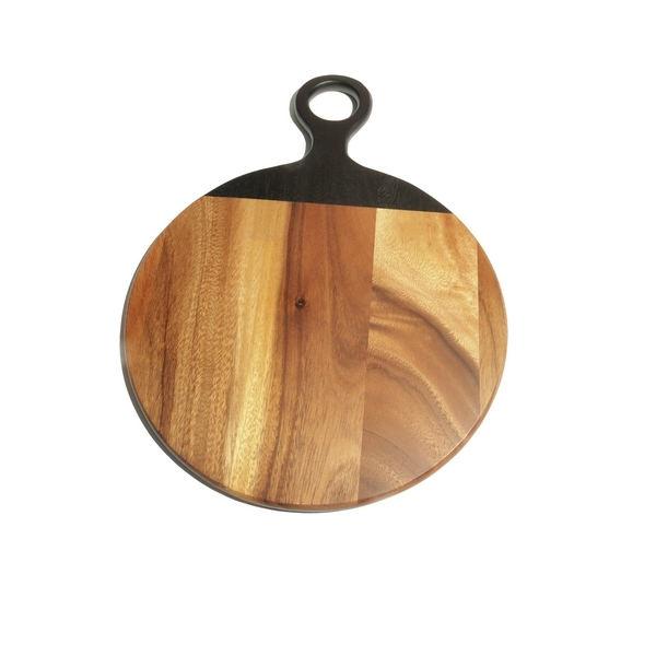 Fa kínáló kerek 33x45x1,5cm fekete nyéllel