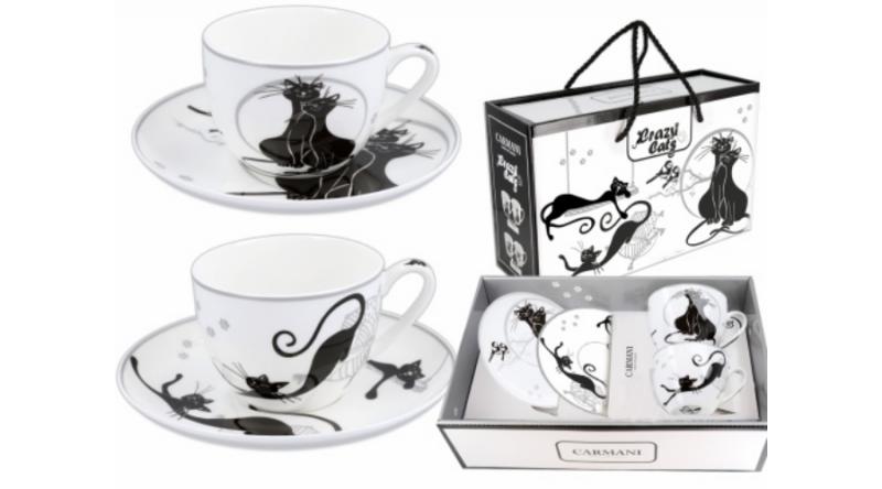 Fekete macskás Porceláncsésze+alj 250ml, 2 személyes, H.C.017-3103