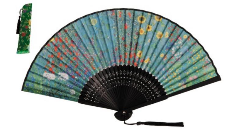 FRI.10134 Legyező 37x21x3cm, műanyag/polyester, Klimt: Kert napraforgókkal