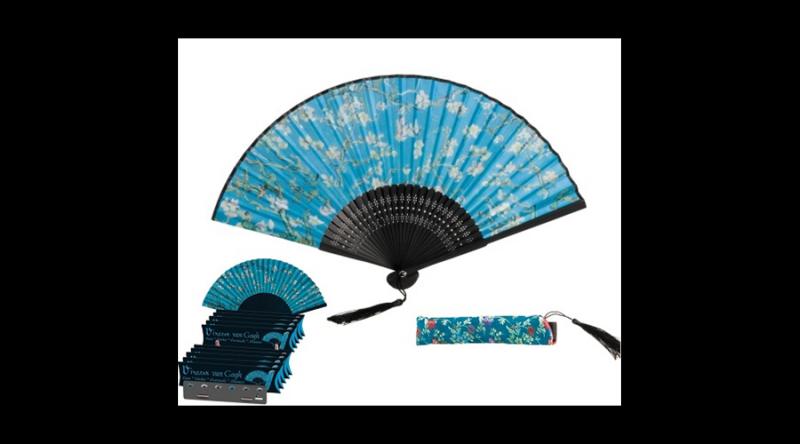 FRI.10141 Legyező 37x21x3cm, műanyag/polyester, Vincent van Gogh:Mandulavirágzás