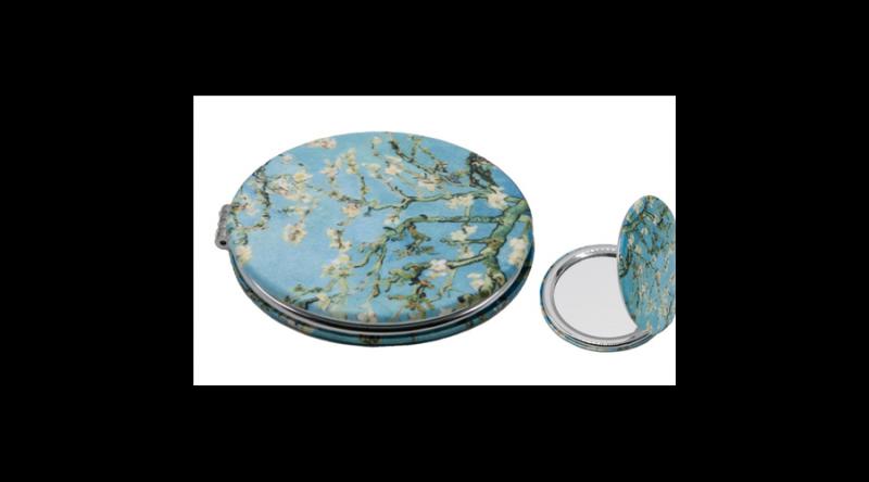 FRI.12267 Textilbevonatú zsebtükör 7cm, nagyítós tükörrel, Van Gogh:Mandulavirágzás