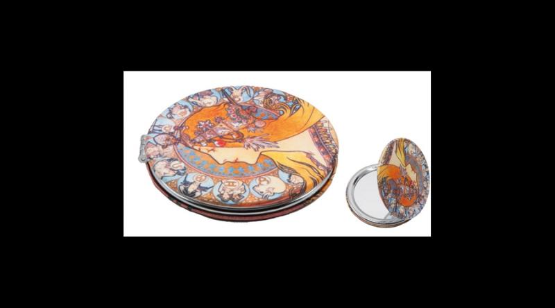 FRI.12279 Textilbevonatú zsebtükör 7cm, nagyítós tükörrel, Mucha:Zodiak