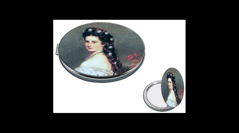 FRI.12294 Textilbevonatú zsebtükör 7cm, nagyítós tükörrel, Sisi