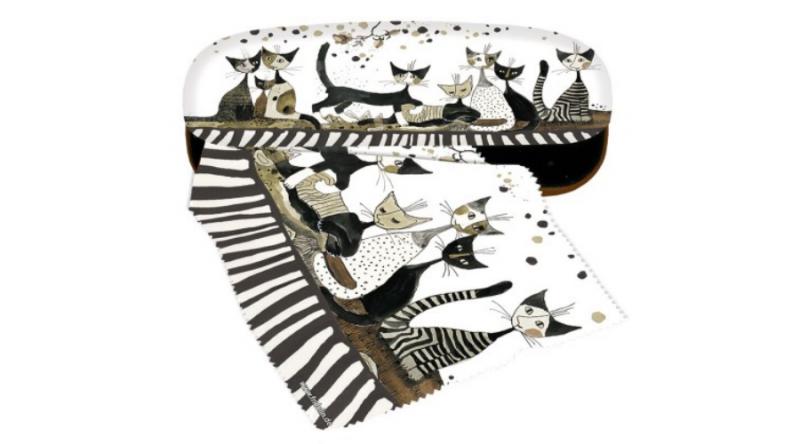 FRI.12514 Szemüvegtok textilbevonatú,törlőkendővel,16x4x6,5cm,Rosina Wachtmeister:Cats sepia