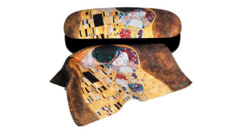 FRI.12521 Szemüvegtok textilbevonatú,törlőkendővel,16x4x6,5cm,Klimt:The Kiss