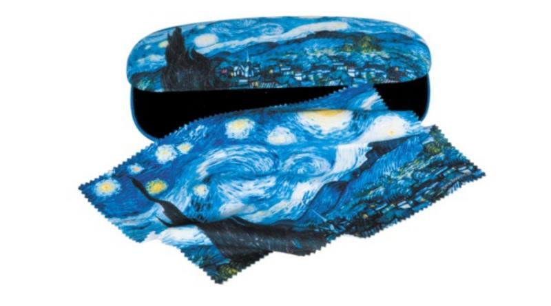 FRI.12526 Szemüvegtok textil bevonatú,törlőkendővel 16x4x6,5cm,Van Gogh:Csillagos éj