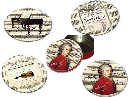 FRI.17946 Poháralátét fém-parafa 4db-os szett dia 9,5cm,fémdobozban,Mozart