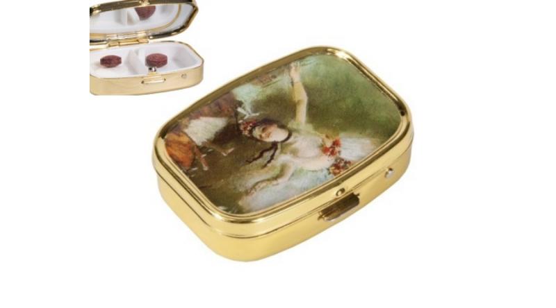 FRI.18251 Gyógyszeres fémdoboz 2 fakkos, 5,1x1,8x3,6cm,Degas:The Star