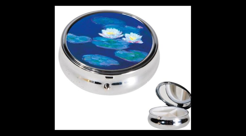 FRI.19967 Gyógyszeres fémdoboz 3 fakkos 6x2,1cm, Monet: Water Lilies