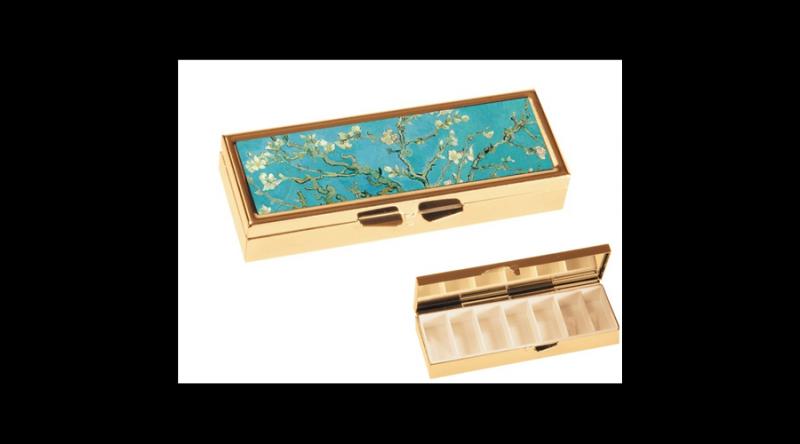 FRI.19981 Gyógyszeres fémdoboz 7 fakkos, 10x1,8x3cm, Van Gogh:Mandulavirágzás