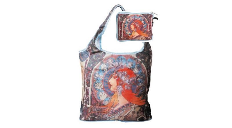 FRI.40521 Táska a táskában,polyester,Mucha:Zodiak,42x48cm,összehajtva:16x13cm