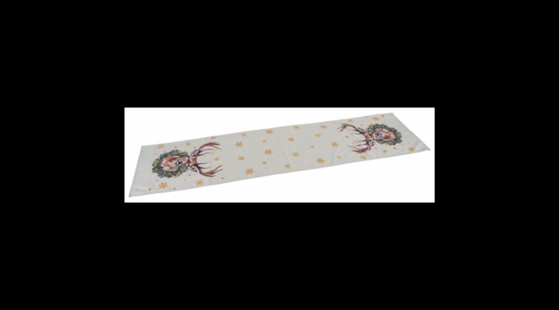 Geh.22501245 Asztali futó 40x150cm, polyester, szarvasfej koszorúval