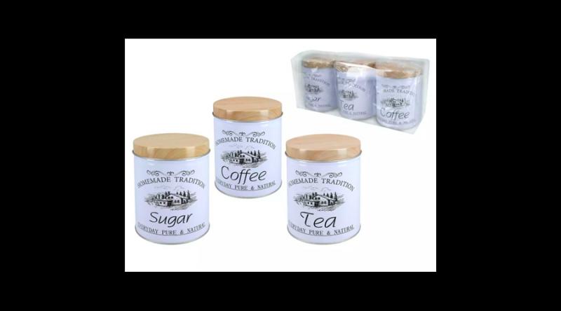 H.C.007-0355 Fémdoboz szett 3db-os,13,6x10,7cm,Homemade Tradition Sugar-Coffee-Tea