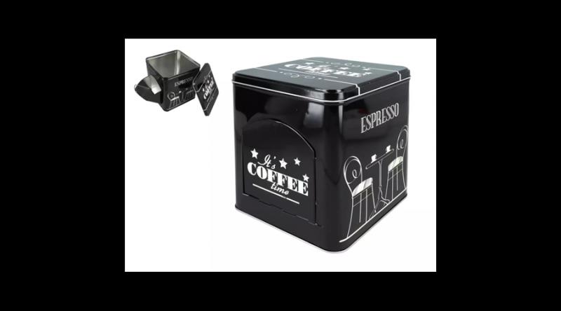 H.C.007-0399 Fémdoboz 17,3x17,3x18,5cm,fekete-fehér,It's Coffeetime