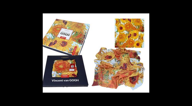 H.C.023-1020 Kendő 90x90cm,polysatin,Van Gogh: Napraforgók