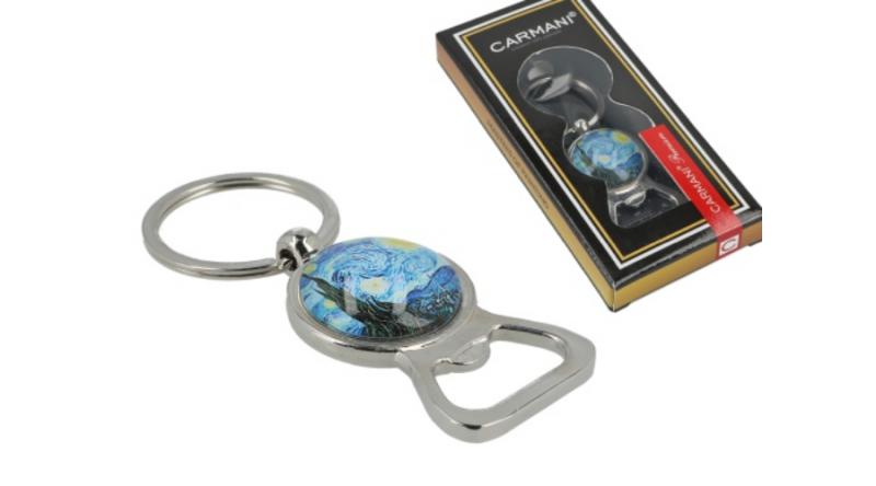 H.C.125-1010 Fém kulcstartó sörnyitóval, 8,3cm, Van Gogh:Csillagos éj