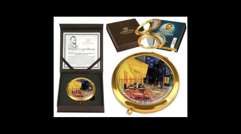 H.C.181-1304 Kézitükör nagyítós, fémkeretben, dobozban, 11cm, Van Gogh: Kávéház éjjel