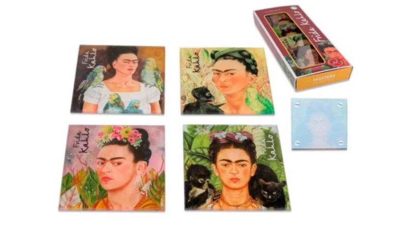 H.C.195-0450 Üveg poháralátét 4db-os szett, 10,5x10,5cm, Frida Kahlo vegyes