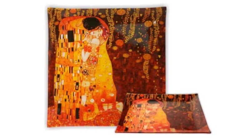 H.C.198-1001 Üvegtányér 30x30cm, Klimt:The Kiss