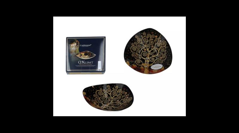 H.C.198-1134 Üvegtányér háromszögű, 17x17cm  Klimt: Életfa