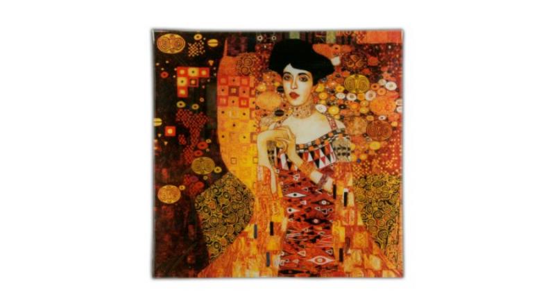 H.C.198-1402 Üvegtányér 13x13cm,Klimt:Adele Bloch