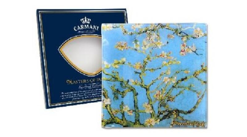 H.C.198-7308 Üvegtányér 13x13cm,Van Gogh:Mandulavirágzás