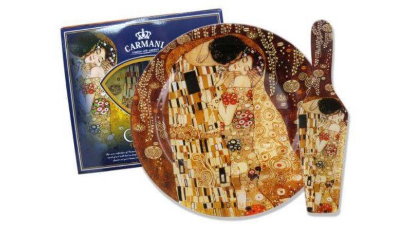 H.C.198-8071 Üveg tortatál lapáttal 27cm,Klimt:The Kiss