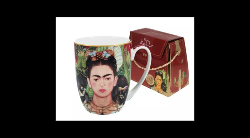 H.C.836-0001 Porcelánbögre 380ml, dobozban, Frida Kahlo: Önarckép tövisnyaklánccal, kolibrivel