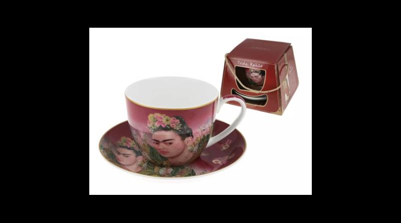 H.C.836-0102 Porceláncsésze+alj, 410ml, dobozban, Frida Kahlo