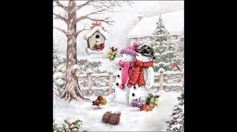 Hóemberes AMB.33318025 Snowmen bringing gifts papírszalvéta 33x33cm, 20db-os