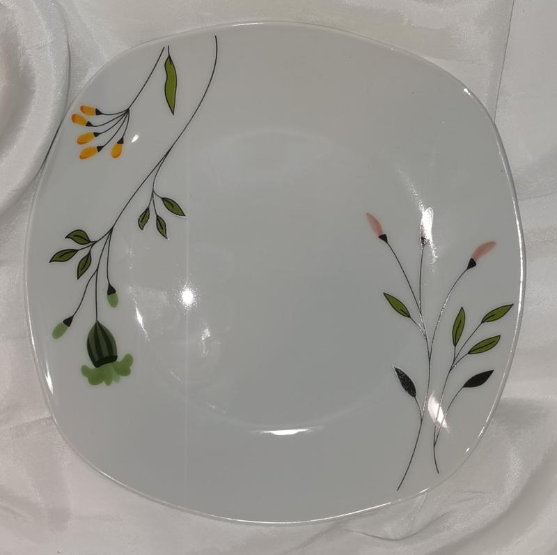 Homefavour szögletes mezei virágos desszert tányér, porcelán, 19x19 cm, 1 db