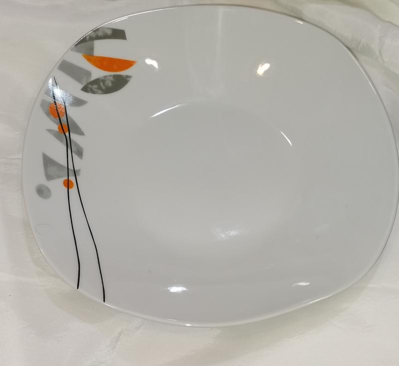Homefavour szögletes narancs - szürke mélytányér, porcelán, 22x22 cm, 1 db