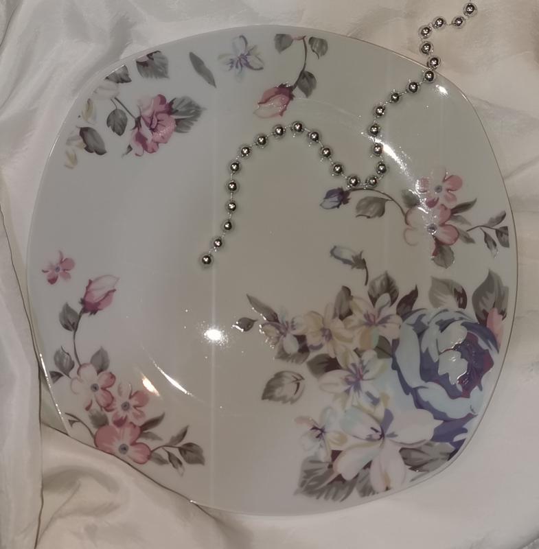 Homefavour szögletes virágos porcelán desszert tányér, 19x19 cm, 1 db