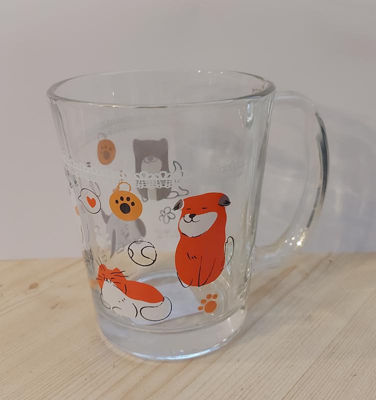 Kutyás cicás bögre, 31cl, üveg