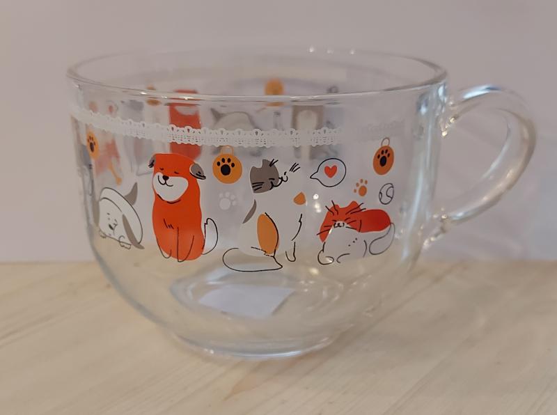 Kutyás cicás jumbo bögre, 70cl, üveg