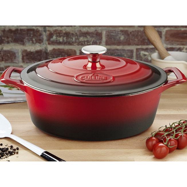 La Cuisine Red piros öntöttvas ovál sütőtál+fedő, 29X23X11 cm, 4,75 liter,