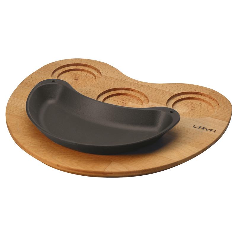 LAVA MINI Fajita öntöttvas ovál sütő+fa alátét, 10X20 cm,  290041