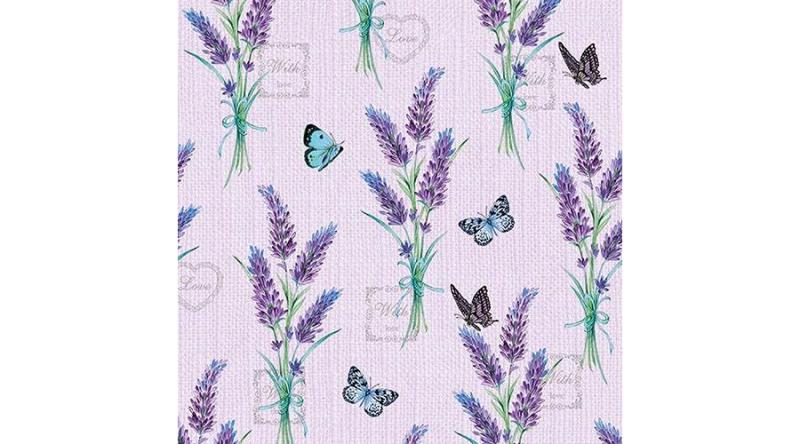 Levendulás szalvéta, AMB.13314226 Lavender With Love Lilac papírszalvéta 33x33cm,20db-os, levendula mintás