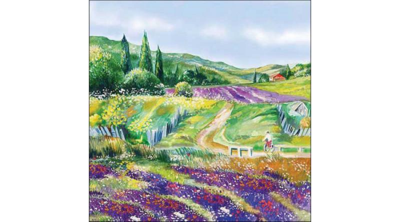 Levendulás szalvéta, AMB.13318345 Lavender landscape papírszalvéta 33x33cm, 20db-os, levendula mintás