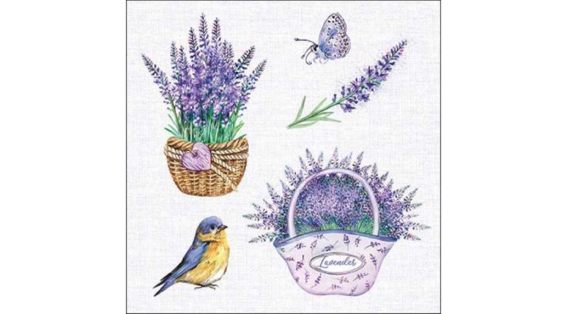 Levendulás szalvéta, AMB.13318540 Lavender baskets papírszalvéta 33x33cm, 20db-os, levendula mintás