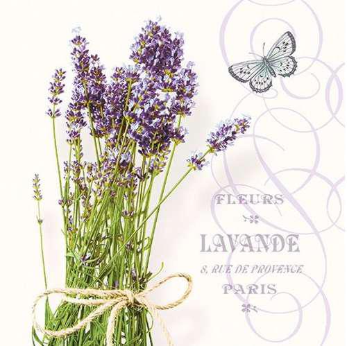 Levendulás szalvéta, AMBIENTE 13311695 Bunch of Lavender papírszalvéta 33x33cm,20db-os, levendula mintás