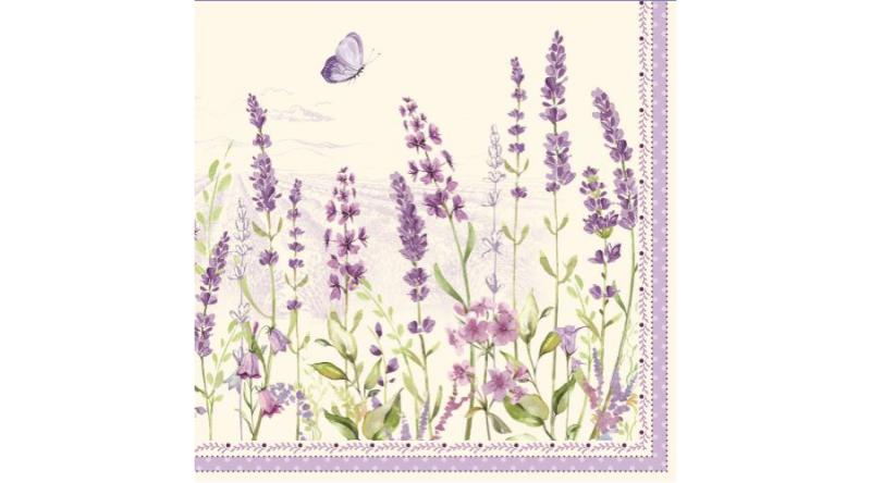 Levendulás szalvéta, R2S.414LAVF Papírszalvéta 33x33cm, Lavender Field,20db-os, levendula mintás