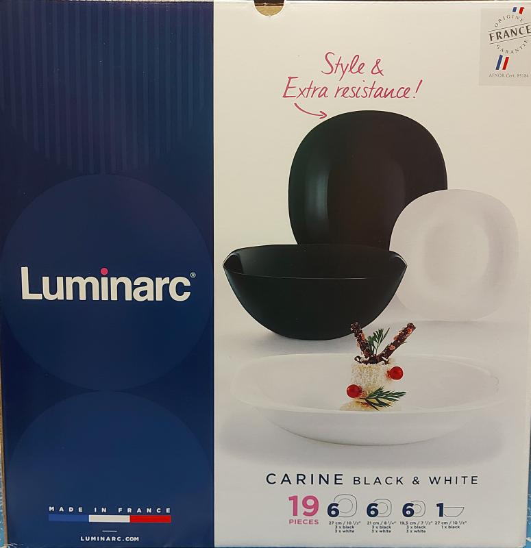 LUMINARC CARINE fekete-fehér 19 részes üveg étkészlet, 502627